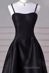 Gorgeous A Line Straps Satin Black Evening Prom Dresses