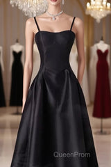 Gorgeous A Line Straps Satin Black Evening Prom Dresses