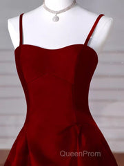 Gorgeous A Line Straps Satin Burgundy Evening Prom Dresses