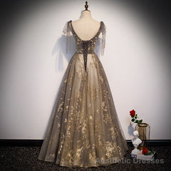 Gorgeous A-line V-neckline Long Party Dress Prom Dress, Lace Evening Dresses