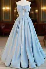Gorgeous Balll Gown Sweetheart Blue Satin Long Evening Dresses Evening Prom Dresses