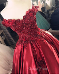 Gorgeous Beaded Lace V Neck Off Shoulder Long Burgundy Evening Prom Dresses