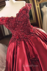 Gorgeous Beaded Lace V Neck Off Shoulder Long Burgundy Evening Prom Dresses