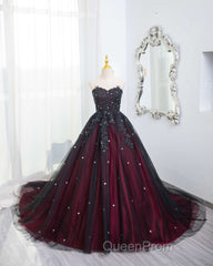 Gorgeous Black And Red Tulle Ball Gown Sweet 16 Dresses With Cape, Long Evening Prom Dresses