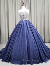 Gorgeous Blue Ball Gown Sweet 16 Party Dresses, Blue Handmade Evening Gown