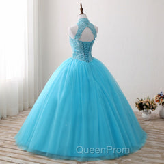 Gorgeous Blue Tulle Ball Gown Lace Top Sweet 16 Dresses, Blue Quinceanera Dresses