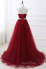 Gorgeous Burgundy Sweetheart Long Evening Prom Dresses Tulle Crystal Evening Gown