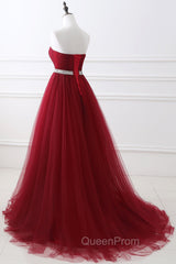 Gorgeous Burgundy Sweetheart Long Evening Prom Dresses Tulle Crystal Evening Gown