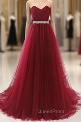 Gorgeous Burgundy Sweetheart Long Evening Prom Dresses Tulle Crystal Evening Gown