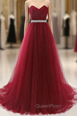 Gorgeous Burgundy Sweetheart Long Evening Prom Dresses Tulle Crystal Evening Gown