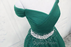 Gorgeous Dark Green Tulle Off Shoulder Long Party Dresses, Evening Prom Gown