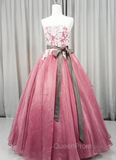 Gorgeous Dark Pink Organza with Lace Evening Gown, Quinceanera Dresses