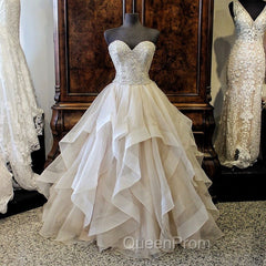 Gorgeous Embroidery Beading Sweetheart Organza Layered Wedding Ball Gown Dresses