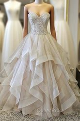 Gorgeous Embroidery Beading Sweetheart Organza Layered Wedding Ball Gown Dresses