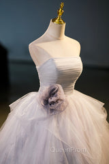 Gorgeous Gray Tulle Long Evening Dresses, Gray Strapless Evening Dresses