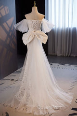 Gorgeous Mermaid Lace Wedding Dresses Party Dresses Off Shoulder With Big Bow