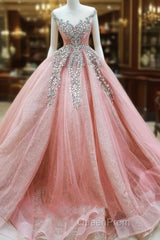 Gorgeous Pink Lace Beaded Princess Dream Wedding Dresses Evening Prom Dresses