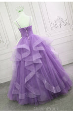 Gorgeous Purple Straps Layers Tulle V-neckline Long Evening Dresses, Light Purple Evening Prom Dresses