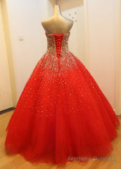 Gorgeous Red Long Tulle Gown, Sparkle Handmade Formal Dresses