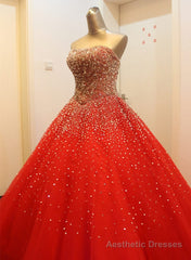 Gorgeous Red Long Tulle Gown, Sparkle Handmade Formal Dresses