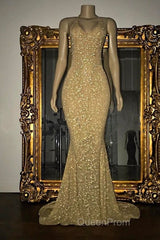 Gorgeous Sequined Mermaid Spaghetti-Strap Long Sleevesless Evening Prom Party Gowns