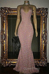 Gorgeous Sequined Mermaid Spaghetti-Strap Long Sleevesless Evening Prom Party Gowns