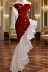 Gorgeous Sheath Off The Shoulder Sequin Red Evening Dresses Evening Prom Dresses Birthday Outfits