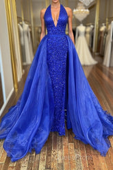 Gorgeous V Neck Mermaid Blue Sequins Long Evening Prom Dresses, Mermaid Blue Formal Dresses, Blue Evening Dresses
