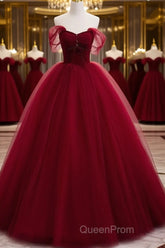 Gorgeous Wine Red Tulle Ball Gown Long Evening Prom Dresses Formal Dresses, Burgundy Sweet 16 Dresses