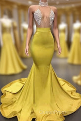 Gorgeous Deep V Neck Mermaid Evening Prom Dresses, Long Evening Dresses