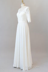 Graceful Long A-line Lace Chiffon Wedding Dresses with Sleeves