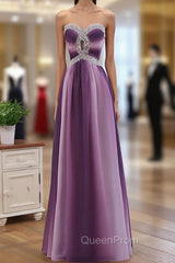 Gradient A-line Sweetheart Wedding Party Dresses, Beaded Chiffon Long Evening Prom Dresses