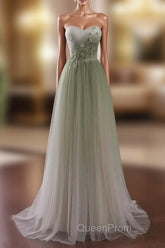 Gradient Light Green Beaded Tulle A-line Party Dresses Long Junior Evening Prom Dresses Evening Prom Dresses shops