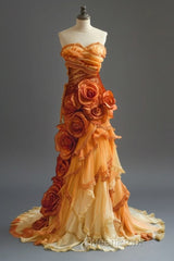 Gradient Orange Mermaid Sweetheart Neck Beaded Long Evening Prom Dresses Layered Lace Applique Wedding Dresses Evening Dressesed01634