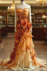 Gradient Orange Mermaid Sweetheart Neck Beaded Long Evening Prom Dresses Layered Lace Applique Wedding Dresses Evening Dressesed01634