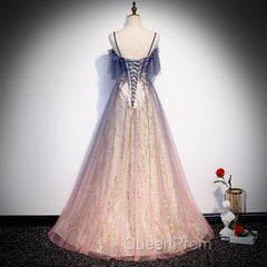 Gradient Pink Sweetheart Floor Length Party Dresses, A-line Gradient Long Evening Prom Dresses