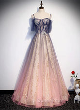 Gradient Pink Sweetheart Floor Length Party Dresses, A-line Gradient Long Evening Prom Dresses