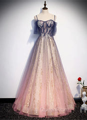 Gradient Pink Sweetheart Floor Length Party Dresses, A-line Gradient Long Evening Prom Dresses
