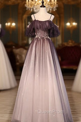 Gradient Sweethaert Beaded Tulle Long Party Dresses, Off Shoulder Gown