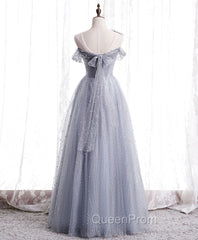Gray Aline Long Evening Prom Dresses, One Shoulder Gray Evening Party Dresses