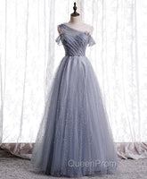 Gray Aline Long Evening Prom Dresses, One Shoulder Gray Evening Party Dresses