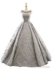 Gray Ball Gown Backless Appliques Pearls Floor Length Wedding Dress