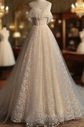 Gray blue/champagne Tulle Long Evening Prom Dresses, Tulle Evening Graduation Dresses