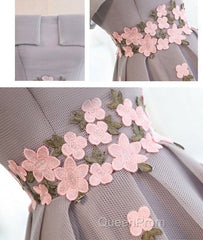 Gray Organza Hight-Low Evening Prom Dresses, Gray Bridesmaid Dresses