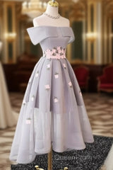 Gray Organza Hight-Low Evening Prom Dresses, Gray Bridesmaid Dresses