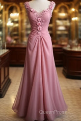 Gray Pink Retro Mermaid V-Neck Chiffon Beaded Long Evening Prom Dresses Sweet Applique Birthday Dresses