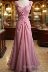 Gray Pink Retro Mermaid V-Neck Chiffon Beaded Long Evening Prom Dresses Sweet Applique Birthday Dresses