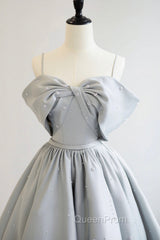Gray Satin Long Evening Prom Dresses, A-Line Spaghetti Straps Evening Graduation Dresses