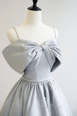 Gray Satin Long Evening Prom Dresses, A-Line Spaghetti Straps Evening Graduation Dresses