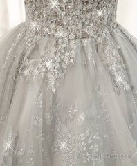 Gray Sweetheart Lace Tulle Short Prom Dress Gray Homecoming Dress